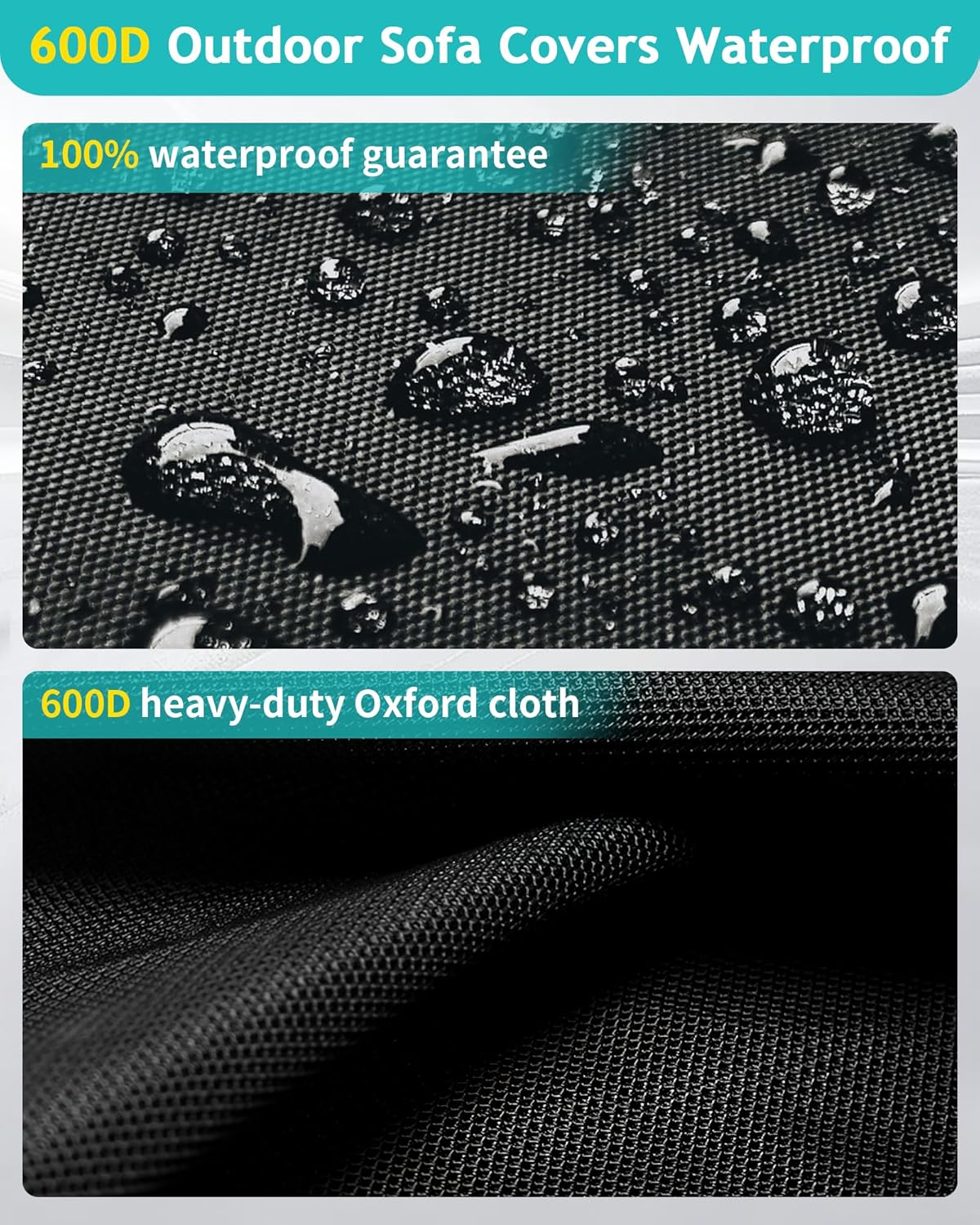 Outdoor Sofa Cover, Waterproof Patio Furniture Cover 60W x 36D x 33H inches Heavy Duty 600D Oxford Fabric Black