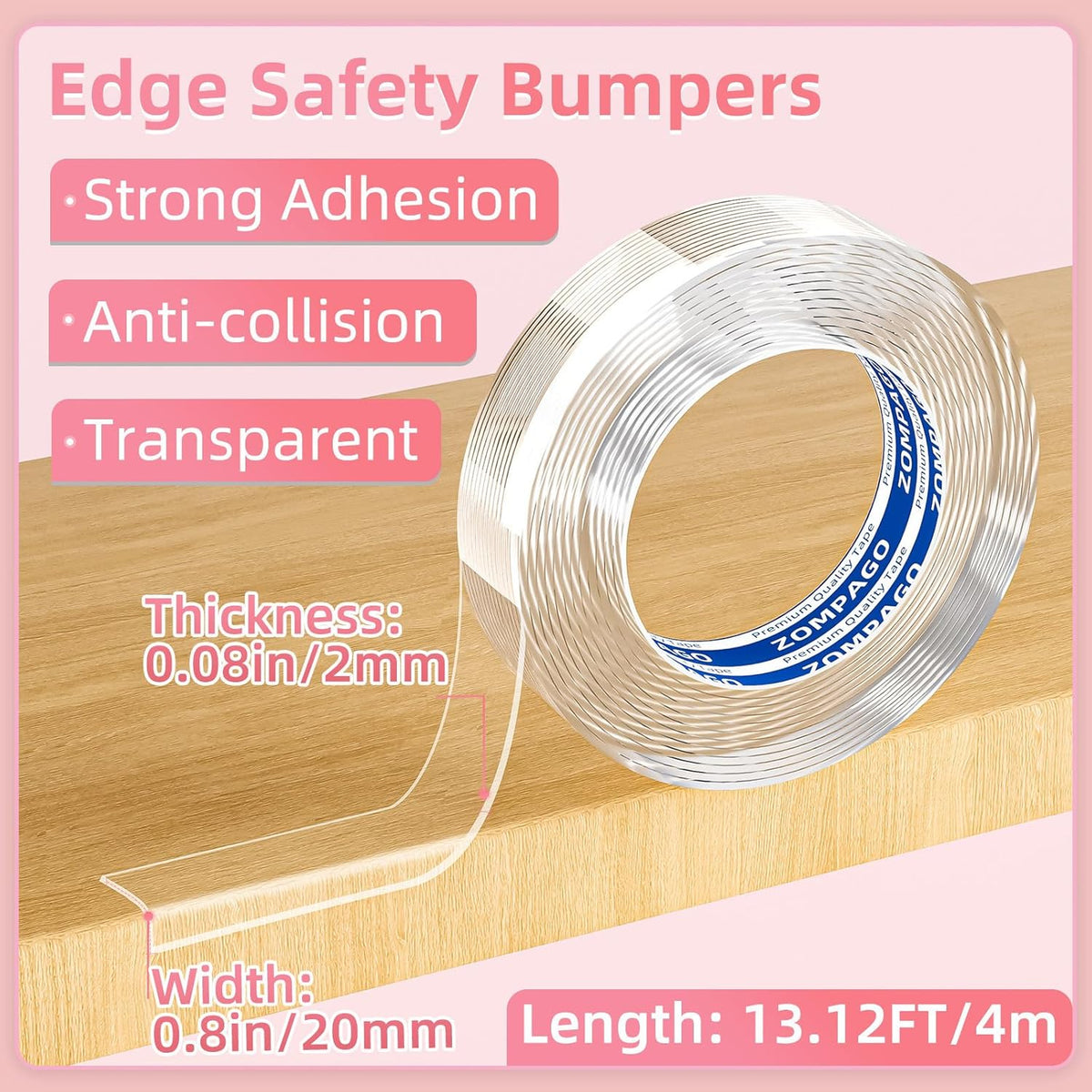 Clear Soft Corner Protectors for Furniture Strip,0.8in x13FT,Sharp Edge & Table Bumper,Window Edge,Wall Protector, Soft Corner Guards Safe for Proof,Table Corner Protectors in Family