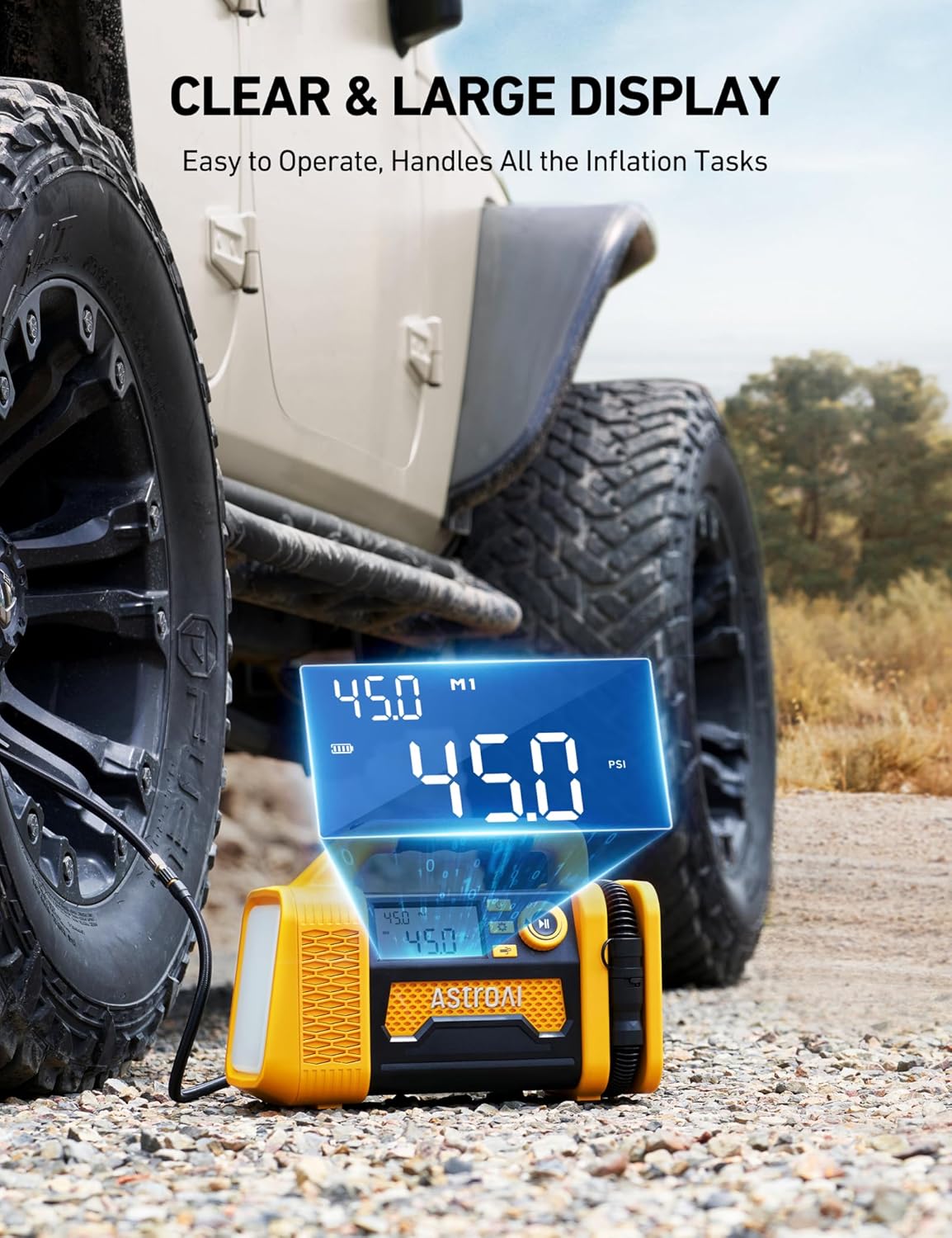 AstroAI TC3 Air Compressor Portable Tire Inflator Offroad Air Compressor for Truck 150PSI with Digital Display Air Pump for Car Heavy Duty for 4x4 Vehicle, RV, SUV, Car Accessories Yellow