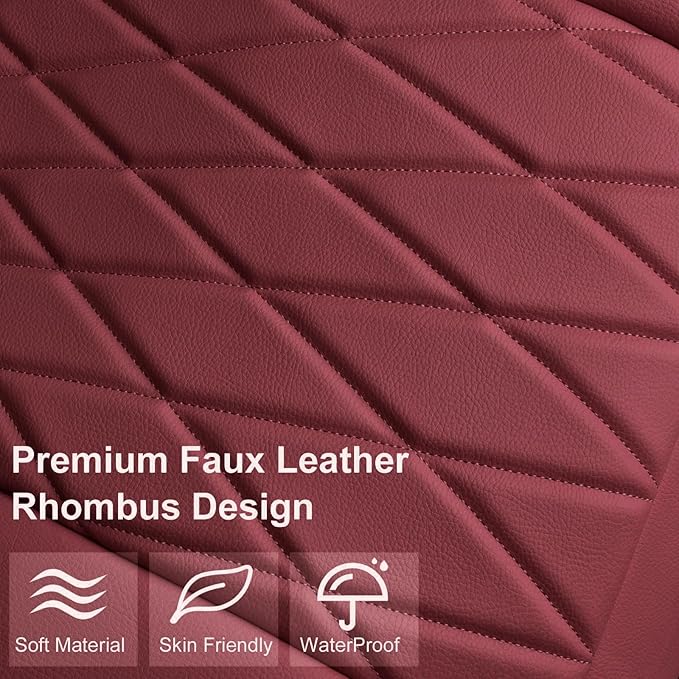 CAR PASS 2 Pack Leather Front Car Seat Covers, Bottom Seat Covers Full Wrapped with Storage Pocket, Anti-Slip Leather Seat Protectors,Waterproof Seat Cushion Pad Universal Fit Cars SUV Truck, Burgundy