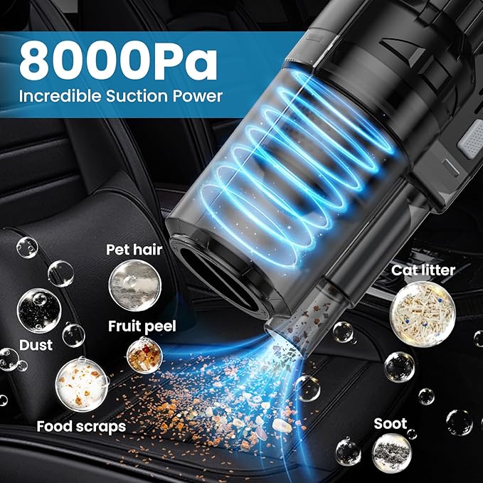 NIKCOSMK Car Cleaning Kit, Car Detailing Kit with Car Vacuum 8000PA High Suction, Car Interior Cleaning Supplies with Detailing Brushes, Windshield Cleaner Tool, Car Accessories for Men & Women