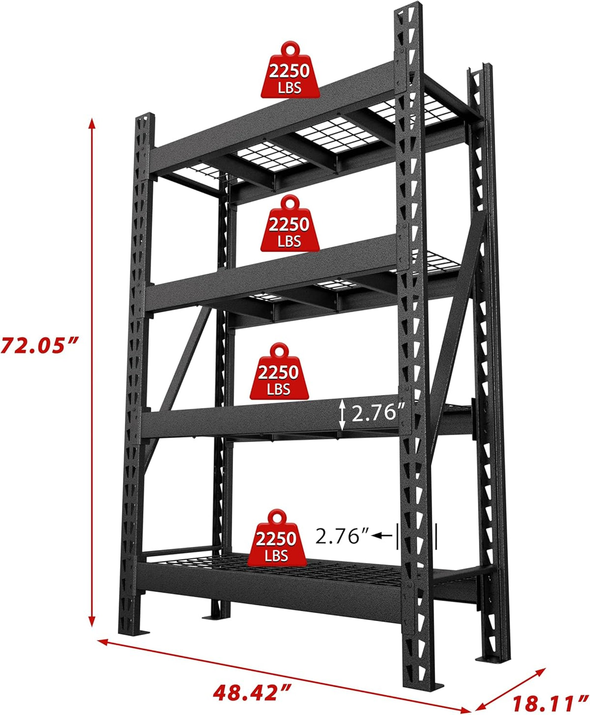MUPATER 4-Tier Garage Shelving, 9000 LBS Heavy Duty Metal Storage Shelves, Adjustable Storage Wire Shelving Unit for Basement, Warehouse, Industrial