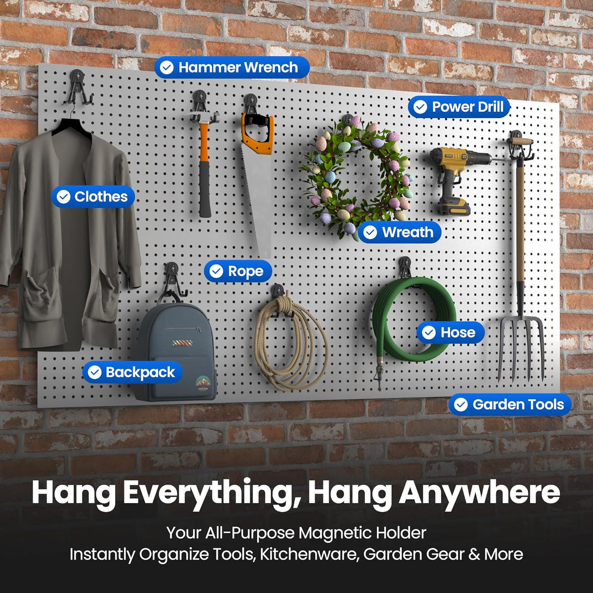 8 Pack Large Magnetic Hooks Heavy Duty Extra Strong Magnetic Garage Hooks Big NdFeB Industrial Magnet Hooks Magnetic Utility Storage Holder Organization with Anti-Slip Coating for Hanging Garden Tools