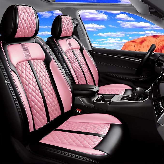 Fit CX-7 Car Seat Covers for Select Mazda CX7 2006-2012, Premium Full Coverage Leather, Airbag Compatible, Waterproof All Weather Seat Protector, Front Pair Black+Pink