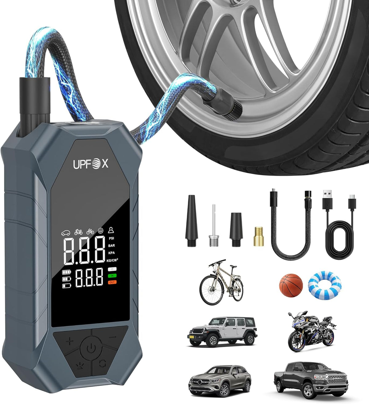Tire Inflator Portable Air Compressor - 150psi &12000 mAh Fast Air Pump for Car Tires with Digital Tire Pressure Gauge Accurate Dual Lcd Display & Led Light for Car Motorcycle Bicycle Balls More