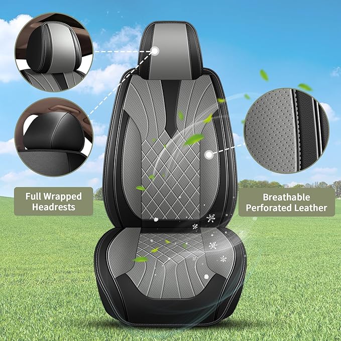 Full Set Car Seat Covers for Mazda CX5 CX-5 2013-2025 2026: Breathable Perforated Leather Seat Cover (Black&Grey)