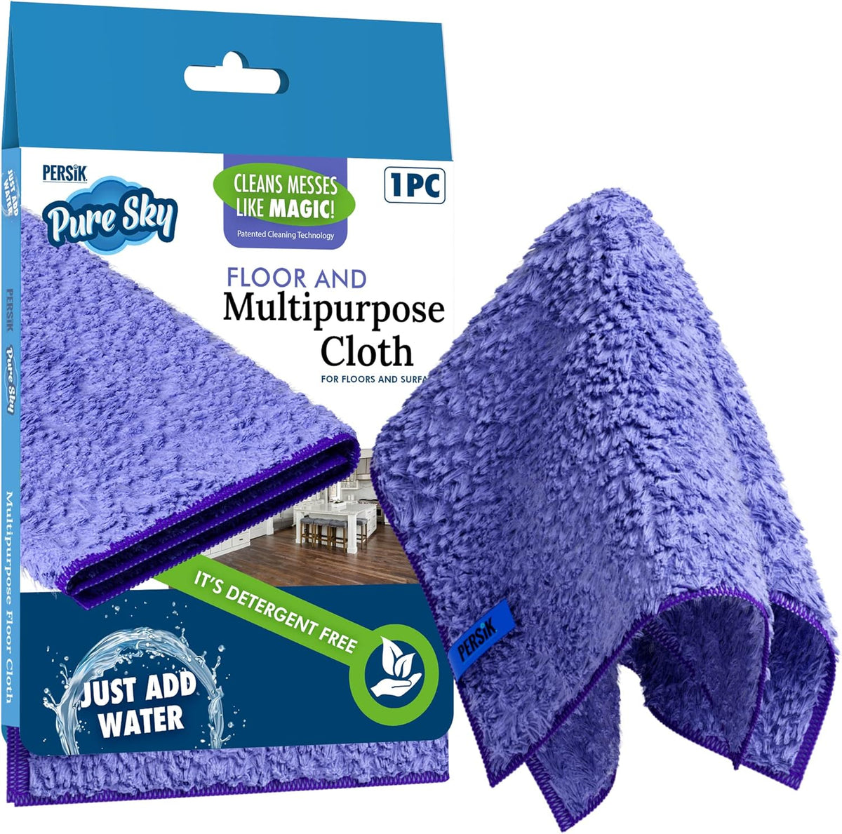 Pure-Sky Magic Deep Clean Cleaning Cloth – JUST ADD Water No Detergents Needed - Multipurpose Ultra Microfiber Cloth - Stick-Attachable for Mop, or as Handheld Microfiber Towels to Clean Any Surfaces