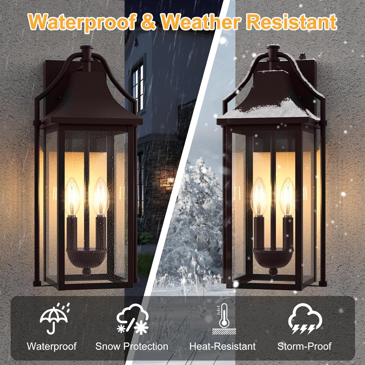 𝟏𝟖𝑰𝑵 Outdoor Wall Sconce Fixtures, Dusk to Dawn Patio Lights Waterproof Exterior Lanterns, 2-Light Modern Wall Light Mounted with Glass, Oil Rubbed Bronze Outside Lights for House Front Door Decor