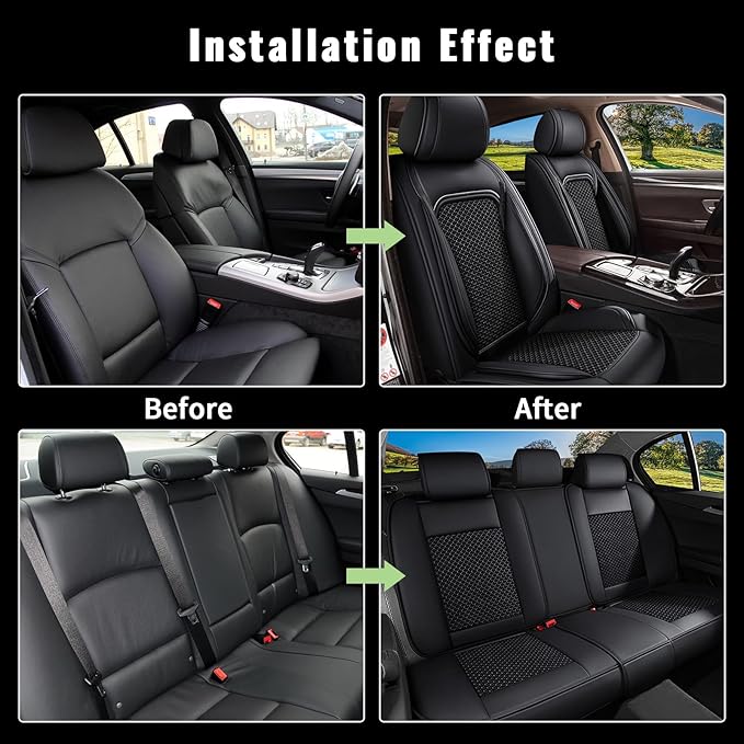 Full Set Car Seat Covers for Toyota RAV4 2013-2025 2026 RAV4 Hybrid - Breathable Cool Ice Silk Leather - 5 Seats - for Toyota RAV 4 Accessories - Black