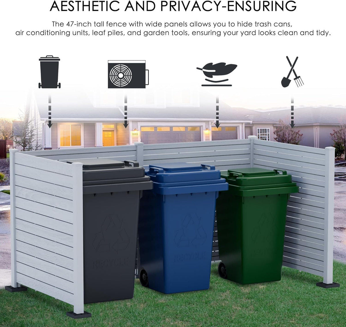 Kozyard 50" W x 48" H Outdoor Privacy Screens Aluminum Post, Air Conditioner Fence Panels, Pool Equipment Enclosure, Trash Can Screens Fence Kit for Outside Backyard Patio (White/4Panels)