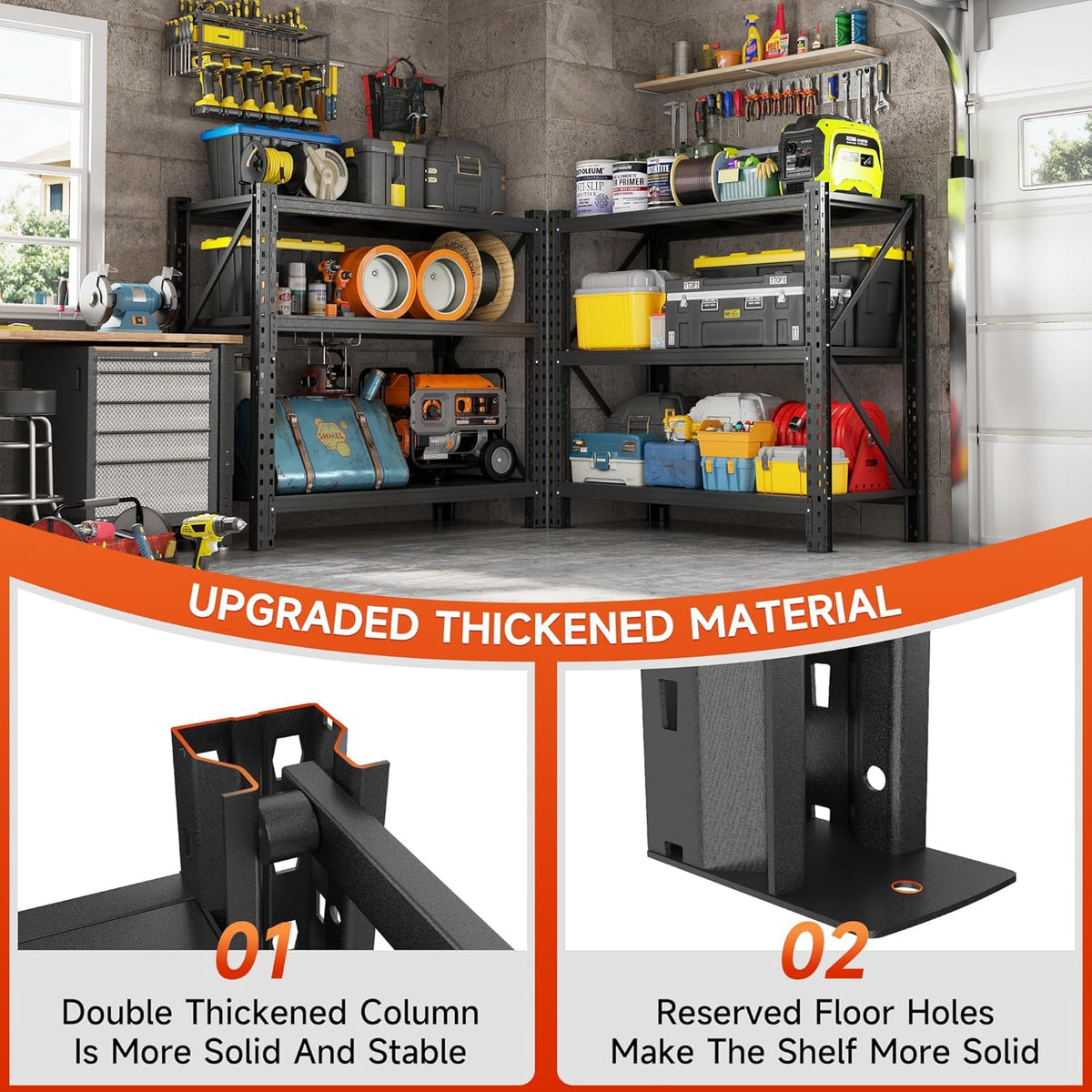 Heavy Duty Garage Shelving Unit - 4200 lbs Capacity, Industrial Metal Storage Rack, Adjustable Steel Rack for Garage, Warehouse, Basement, Pantry,51.2" W x 23.6" D x 47.2" H