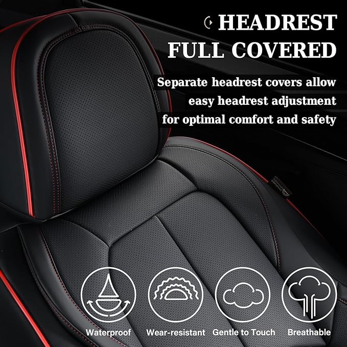 Coverado Seat Covers, Car Seat Covers Front Seats, Nappa Leather Seat Covers for Cars, Waterproof Car Seat Protector with Lumbar Support, Front Seat Covers Universal Fit for Most Cars (Black&Red)