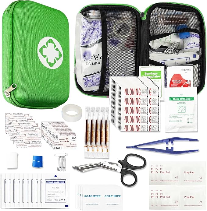 276 Car First Aid Kit for Business, Portable First Aid Kits Travel Szie Emergency Essentials Supplies for Outdoor Activities Skating Boating, Green AMORNING