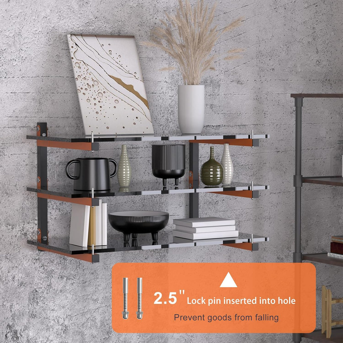 2 Pack Lumber Storage Rack, Heavy Duty Wood Storage Racks with 3-Level System 360 LBS Sturdy Garage Wood Organizer, Orange Lumber Metal Racks for Indoor and Outdoor