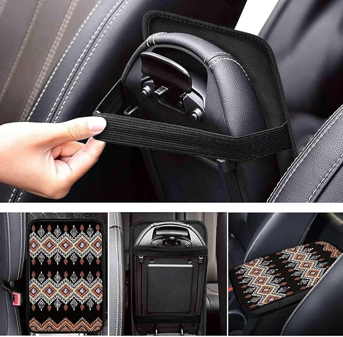 Center Console Armrest Cover Pad for Most Vehicle, Aztec Tribal Durable Armrest Cushion Protector for SUV, Truck, Car, Universal Fit Car Accessories Interior