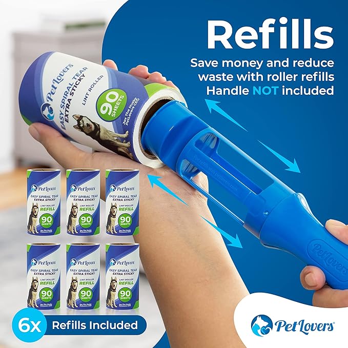 PetLovers Extra Sticky Lint Roller 6 Pack of Refills Only - No Handle Included - 90 Sheets Per Refill 540 Sheets Total
