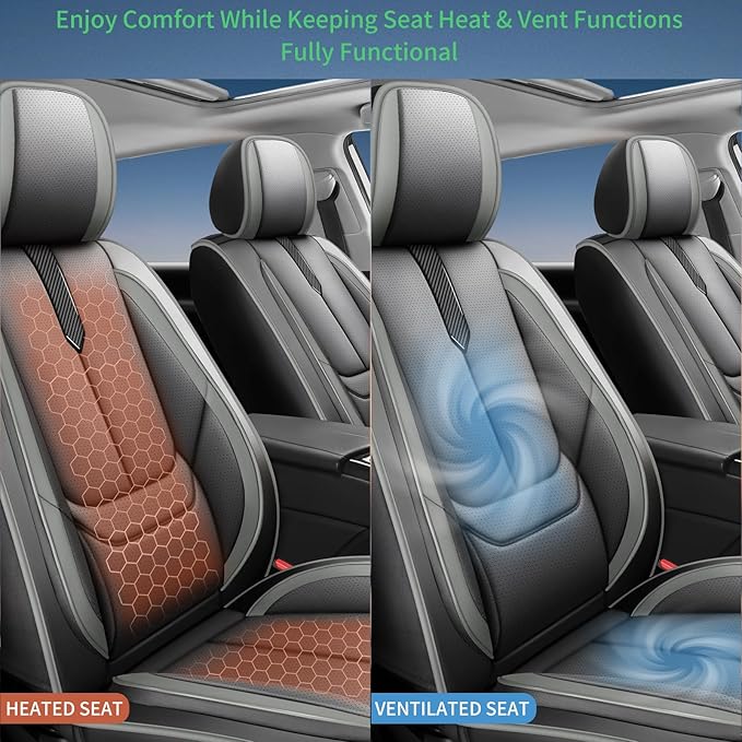 Fit Prologue Car Seat Covers for Honda Prologue 2024 2025 2026-Upgraded Premium Waterproof & Breathable Leather,Airbag Compatible,All-Weather Seat Cushion Protector,2 Front/Black-Grey
