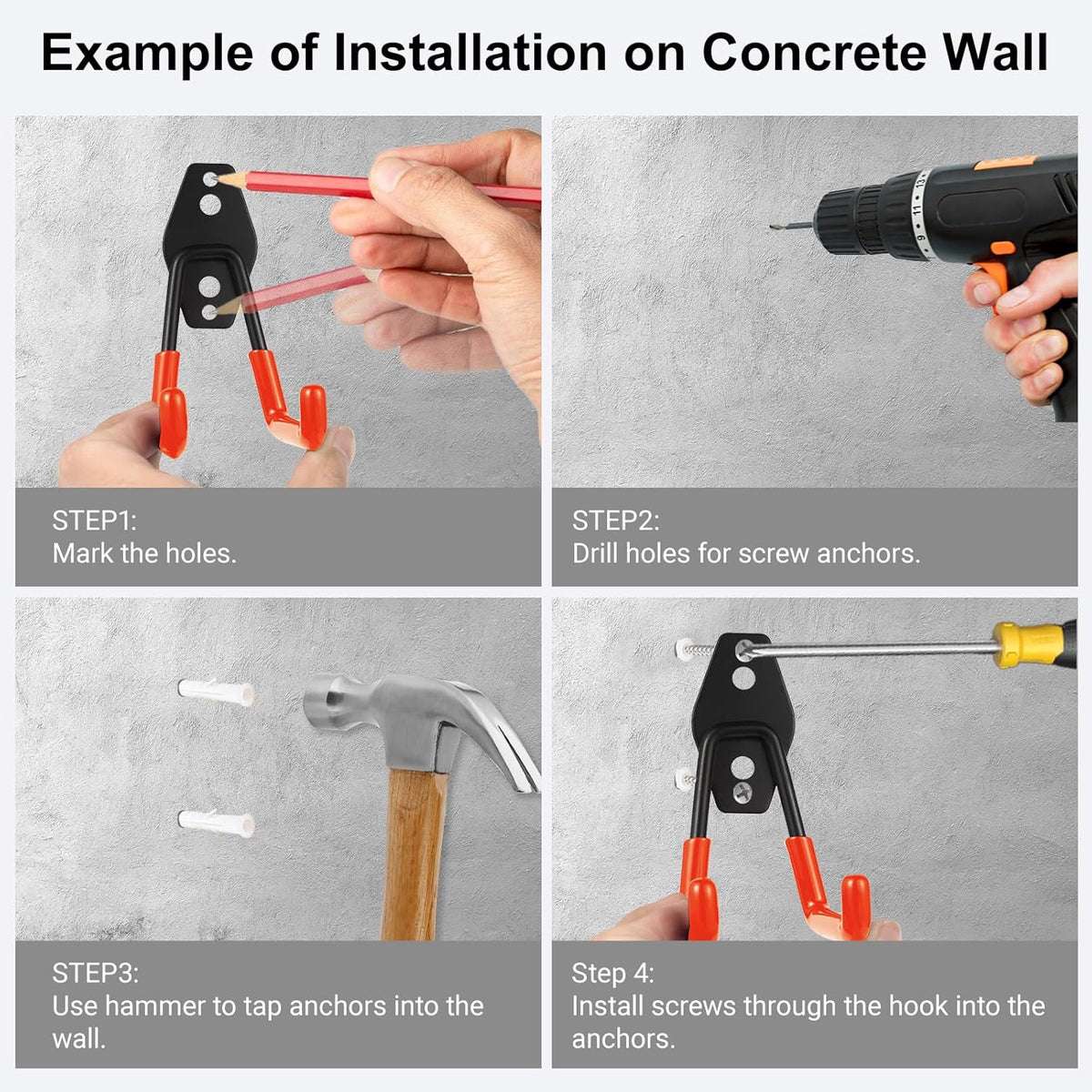 Garage Hook Heavy Duty Wall Storage Hangers, 16 Pack Garage Storage Hooks Steel Tool Organizer Orange for Ladders, Ropes, Garden Tools