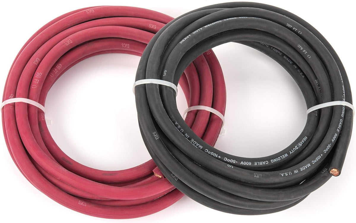 1/0 Gauge EWCS Brand - 15 Feet Each Black + Red - 100% Copper Premium Industrial Grade Extra Flexible Welding Cable 600 Volt Black+Red Combo Pack