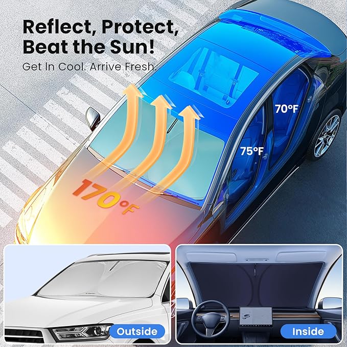 Windshield Sunshade for Kia Sportage 2023 2024 2025 2026 - Innovative No-Light-Pass Technology, Mirror Cut-Out, Blocks 99% UV Rays, Fade-Resistant, Easy-Fold Sportage Windshield Sun Shade