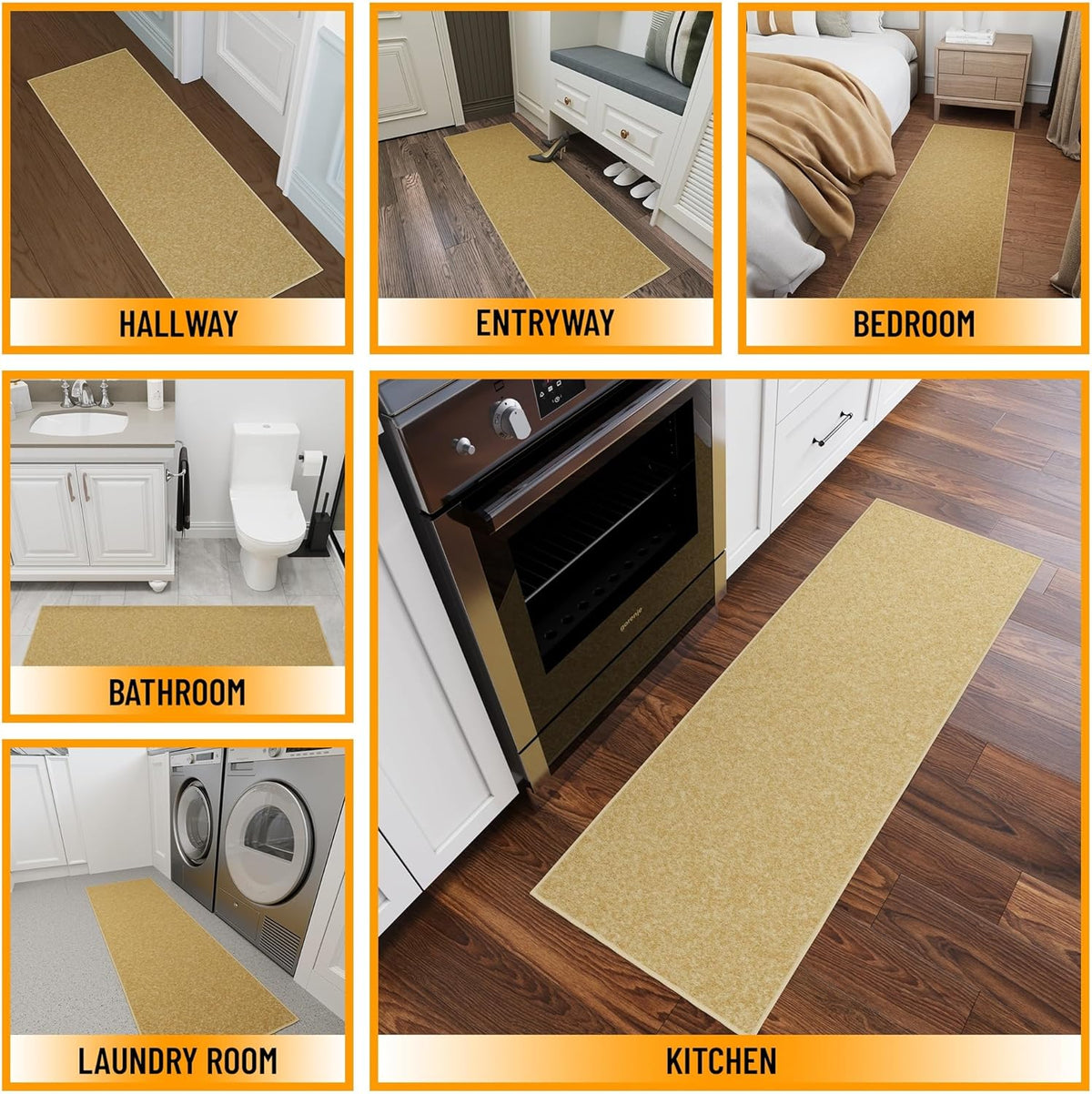 Ottomanson Hallway Runner Rug 2'2" x 6' Non Slip Solid Area Rugs Easy to Clean Laundry Rug Runner Durable & Pet Friendly Floor Carpet Runners for Hallways Entryway Living Room Kitchen, Beige