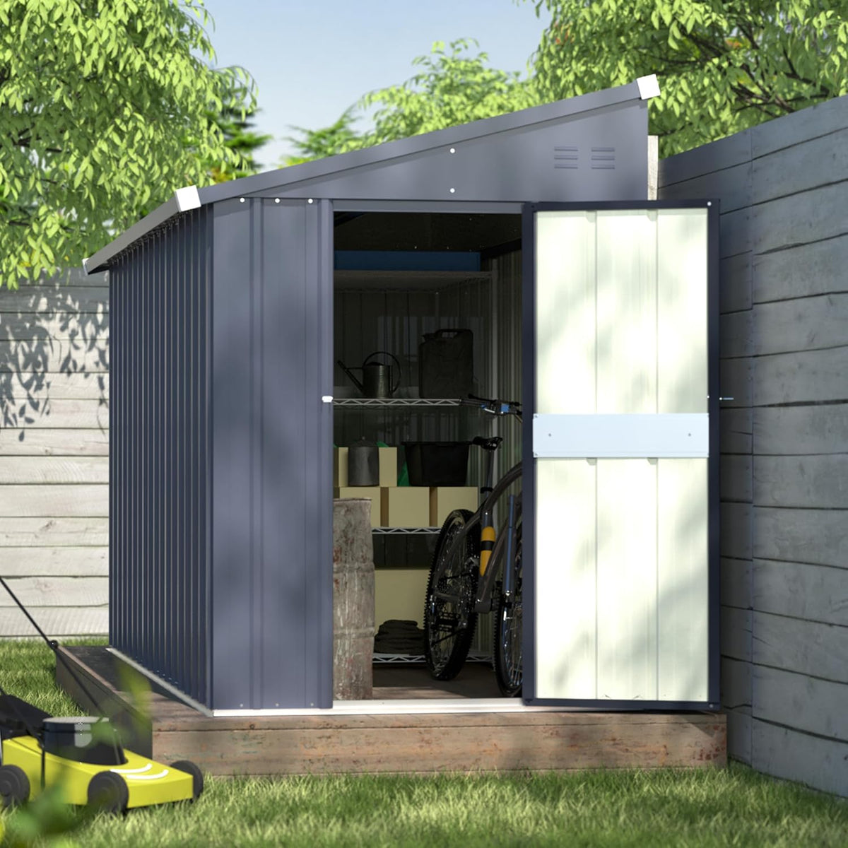 BlueWish 4'x10' Storage Shed, Outdoor Storage Shed with Vents, Galvanized Sloping Roof, Metal Tool Shed Small Shed for Tool Storage, Garbage,Pet House
