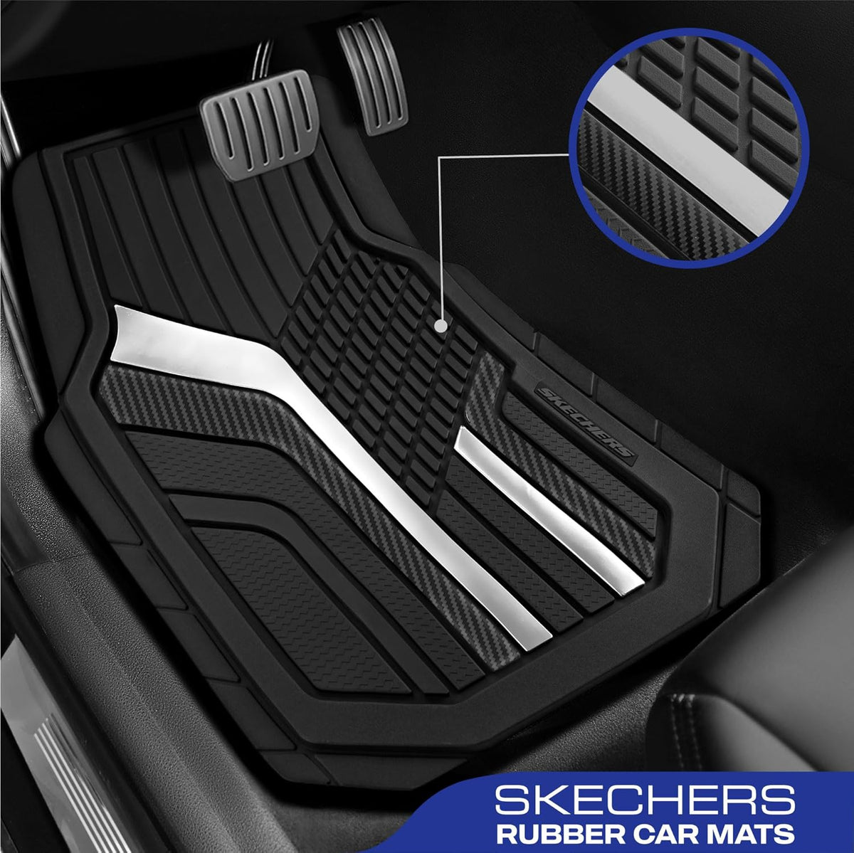 Skechers Heavy Duty Rubber Car Floor Mats,Dual Color Design Floor Mats,All Weather Car Mats,Waterproof Trim To Fit Universal Floor Liner Car Accessories,Automotive Floor Mats For Cars Trucks Suv,Black