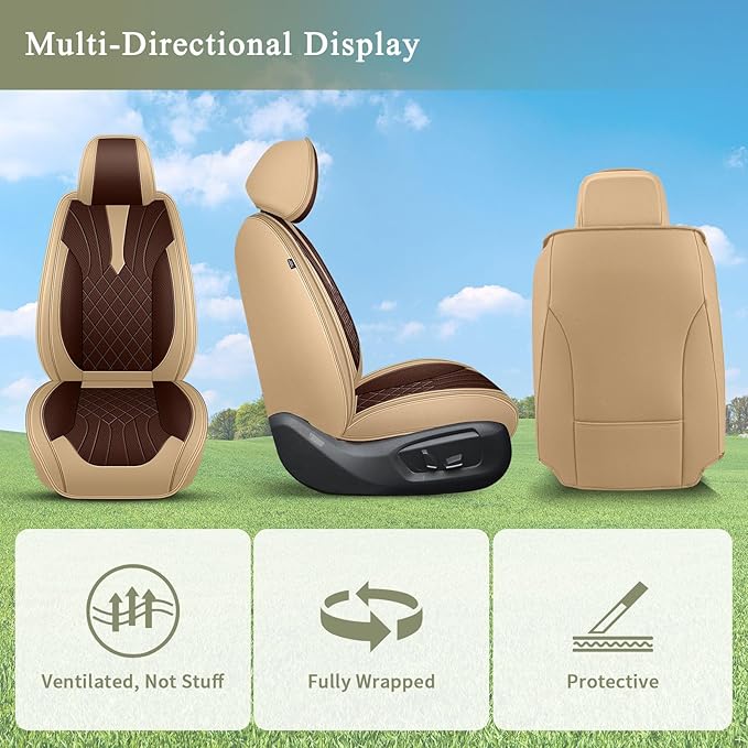 Breathable Car Seat Covers for Nissan Murano 2011-2025 2026, Front Seats, Perforated Leather, Seat Protector, Interior Trim for Nissan Murano Accessories (Beige&Brown)