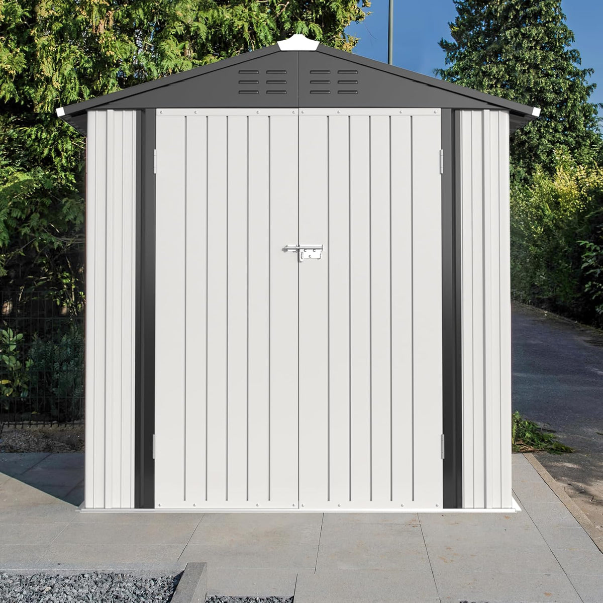 JUMMICO Metal Outdoor Storage Shed 6 x 4 FT Metal Shed with Lockable Door,Waterproof Garden Tool Shed Storage House for Backyard Patio Lawn,White