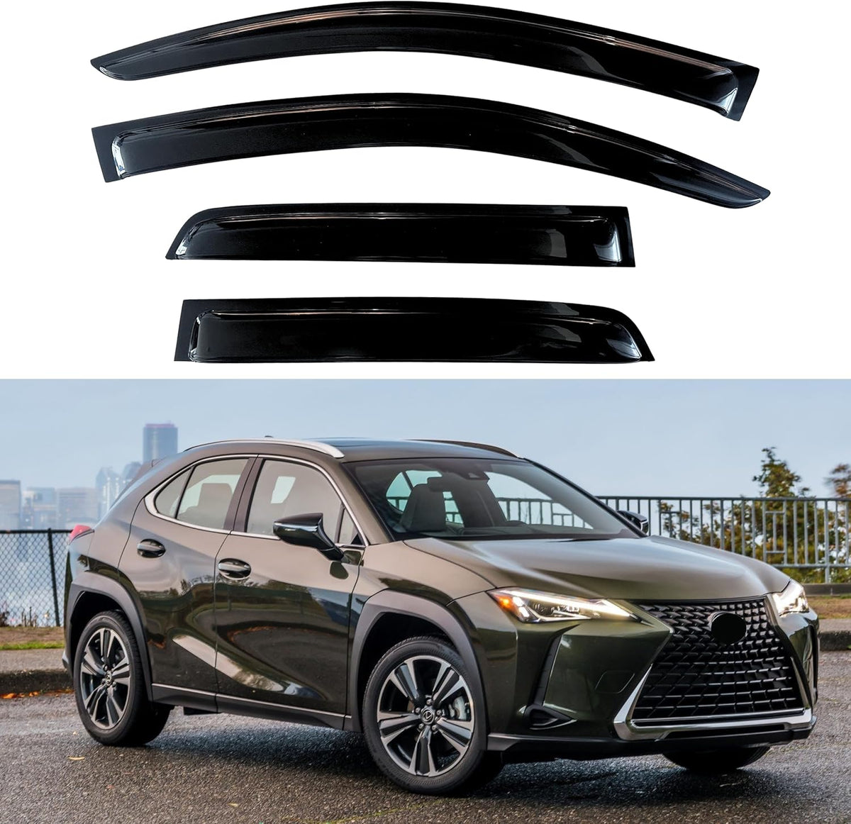 KPY Window Visors Compatible with Lexus UX 2019-2024, 4PC Rain Guard Side Vent Deflectors Tape-On Style, 2019 2020 2021 2022 2023 2024