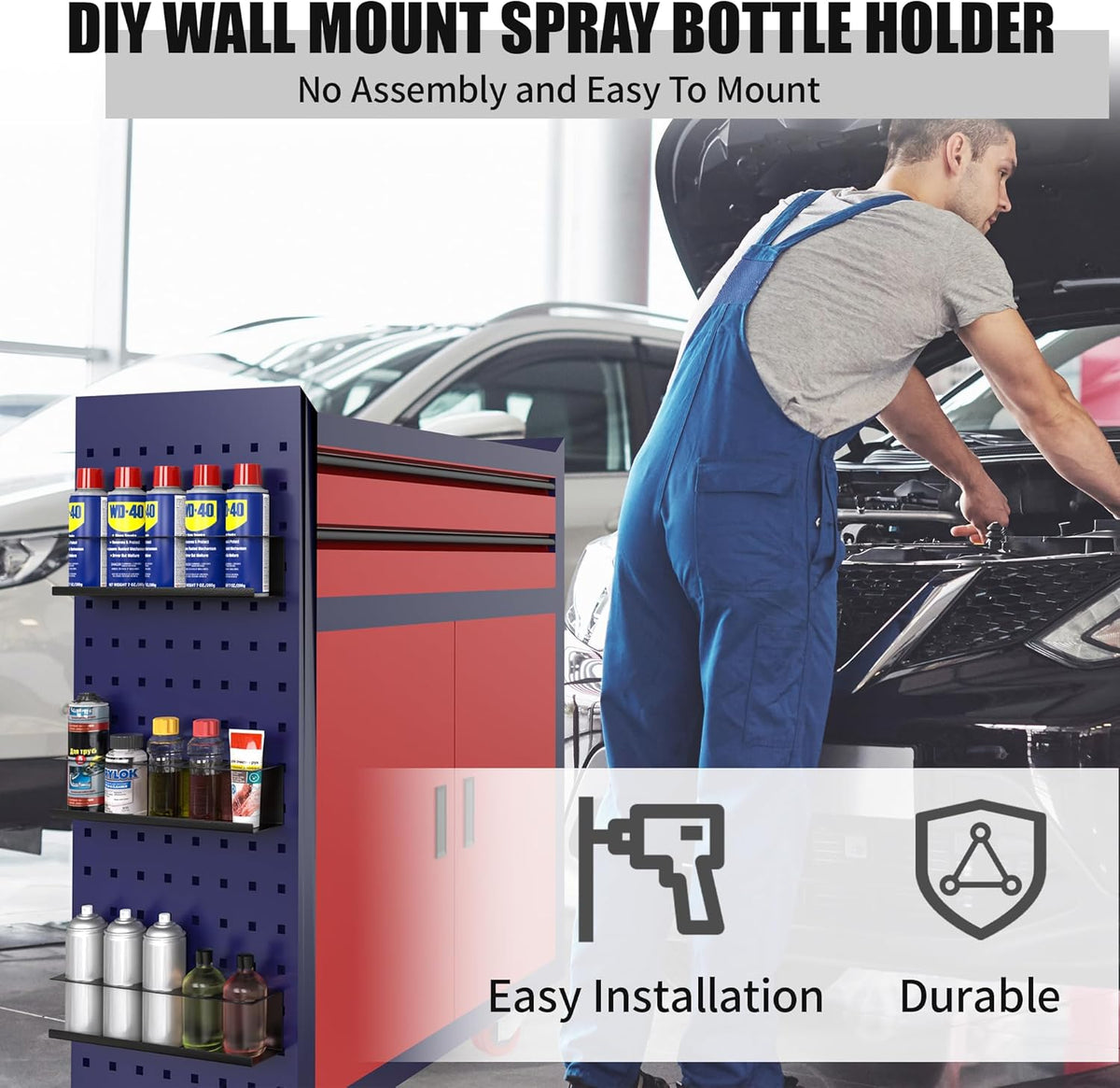 6 Pack Spray Bottle Holder Wall-Mounted, Aerosol Spray Can Holder Storage Rack, Heavy-Duty Paint Bottle Organizer with 30 Holes, Steel Black Spray Rack for Garage, Shop, Home or Tool Trailer
