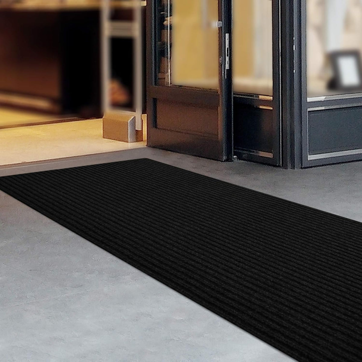 iCustomRug Spartan Weather Warrior Duty Indoor/Outdoor Utility Ribbed in 3ft,4ft,6ft Widths 70 Custom Sizes with Natural Non-Slip Rubber Backing 4'X44' in Black
