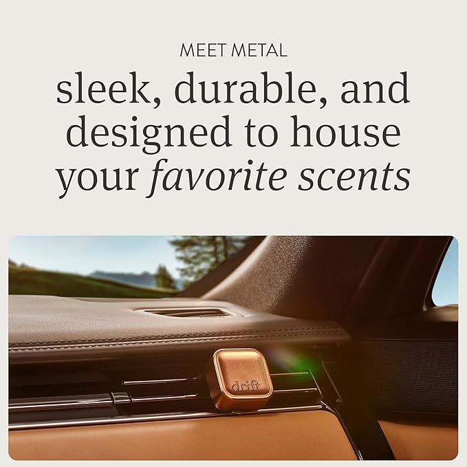 Drift Metal Vent Clip Starter Kit - Car Air Freshener - Scent Diffuser for Car - Metal Odor Eliminator - Teak