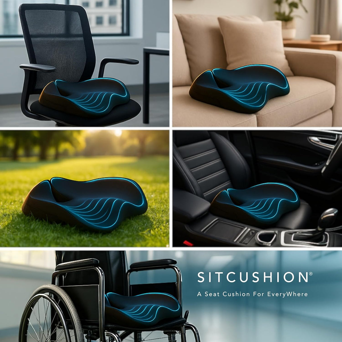 Pressure Relief Seat Cushion for Tailbone Pain – X Large Office Chair Cushion for Back Pain, Coccyx & Sciatica Pain Relief Pillow. Memory Foam Seat Cushions for Office Chairs. Extra Cover (Black)