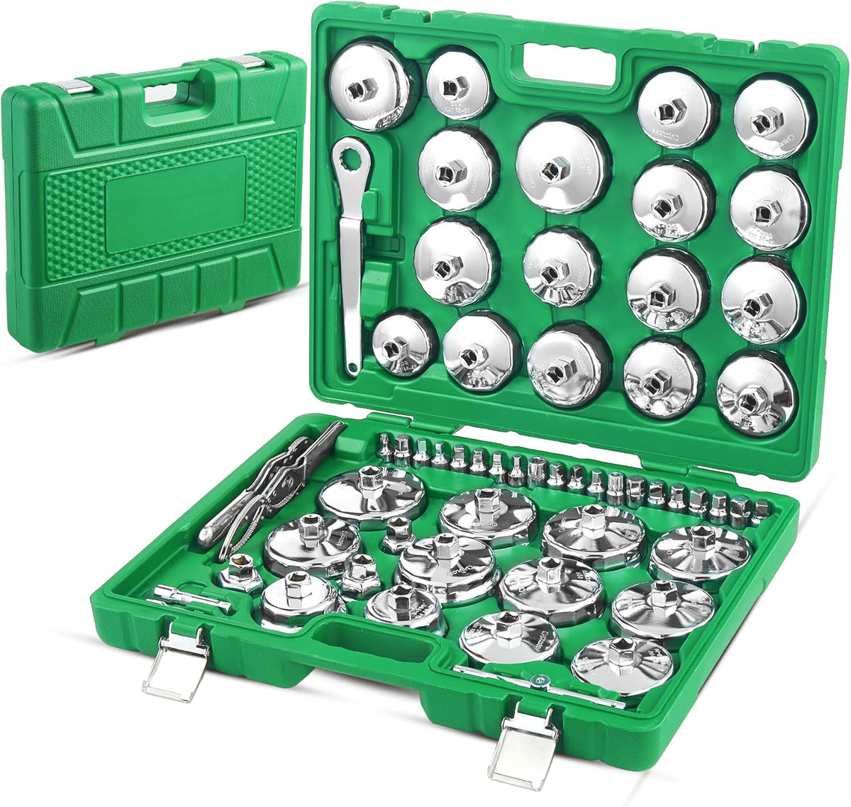 Auto Oil Filter Socket Wrench Set, Cup Type 1/2 inch Drive Cap Removal Tool, with Drain Plug Socket Set/Adjustable/Drive, Compatible, all Models Car, SUV, Oil Filter (58, GREEN)