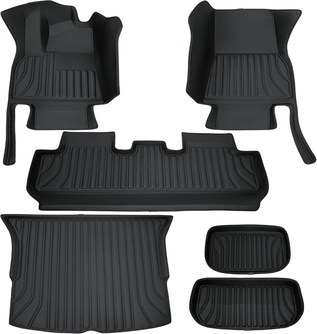 Floor Mats for Tesla Model Y（2021-2025） Custom Fit All Weather Cargo Liner Cargo Trunk，Full 360° Cabin Protection，GapZero Fit with TrackGuard Rail Protection (Does NOT fit 7-Seat & Juniper)