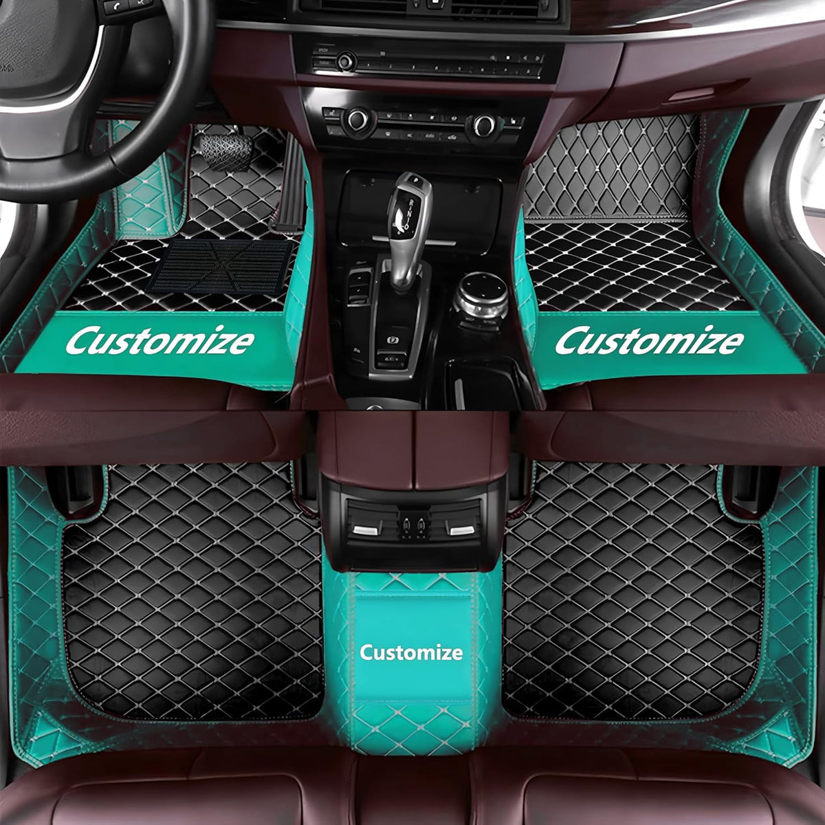 Custom Personalized Floor Mats for Cars，Luxury Full Coverage All Car Floor Mats，Anti-Slip Leather Car Mat Set ，Custom Floor Mats for 99% of Cars, Trucks & SUVs. (Sky Blue and Black)