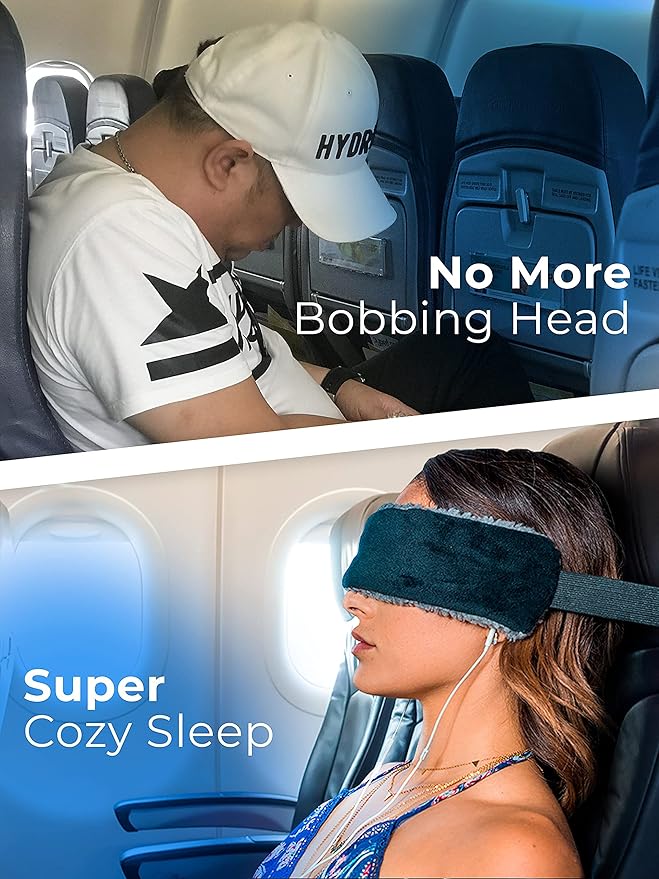 Travel Pillow Alternative Stops Bobbing | Airplane Head Straps and Car Support Band | Great on Travel Upright | Super Comfy Neck Support | Small & Compact