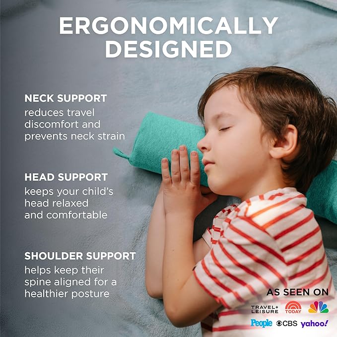 Dot&Dot Green Twist Memory Foam Kids Travel Pillow for Airplanes - Neck Pillows for Sleeping - Airplane Pillow for Neck Support, Chin, Lumbar, Leg - Adjustable Toddler Neck Pillow