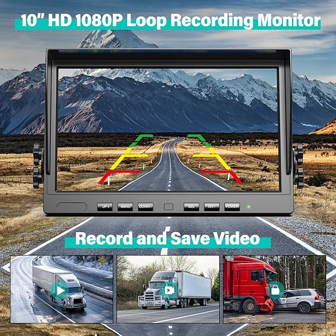 10" Wireless Backup Camera System, HD 1080P Digital Back Up Camera Systems with 10 Inch Quad Split DVR Monitor for Truck, RV, Trailer, W102