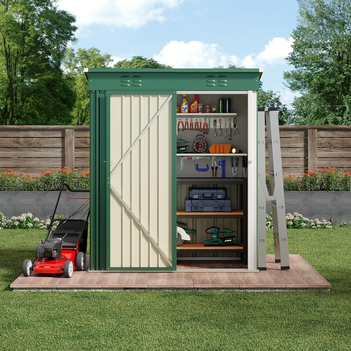 Bealife 5' x 3' Outdoor Storage Shed Clearance, Metal Outdoor Storage Cabinet with Single Lockable Door, Waterproof Tool Shed, Backyard Shed for Garden, Patio and Lawn(Green)