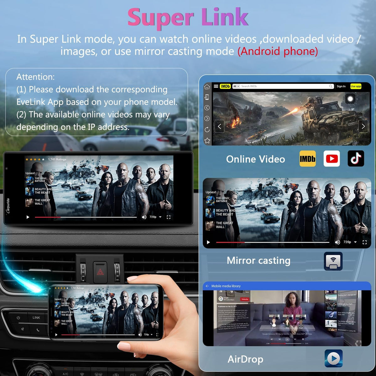 2025 CARPURIDE W903 Portable Carplay & Android Auto with Dash Cam - 9.3" HD IPS Screen, 4K Front &1080P Rear Cam, Loop Recording, Bluetooth, Mirror Link, GPS, Siri, Dashboard Mounted