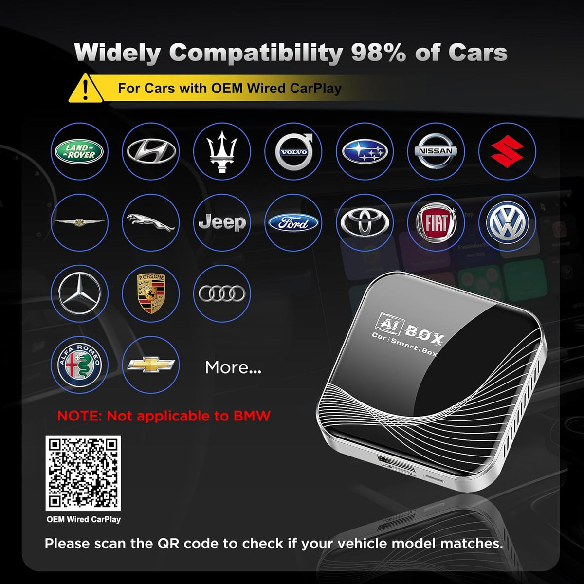 3-in-1 Wireless CarPlay Adapter & Android Auto Wireless Adapter, Plug & Play, Easy Setup, Supports Netflix, YouTube, TF Card, and More for Cars with OEM Wired CarPlay/Android Auto