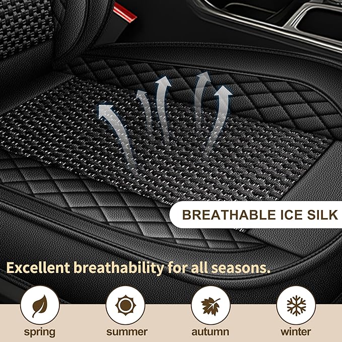 TTX LIGHTING for Subaru Forester 2007-2026 Car Seat Covers, Breathable Ice Silk & Leather Seat Protector, Cool & Anti-Sweat for Long Driving, Airbag Compatible, 2 Front Seats (Black)