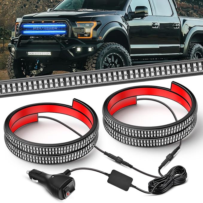 Nilight 2PCS 24 inch Truck Grille Strobe Lights Strip 384 LED Emergency Light Blue Flexible Side Flashing Warning Caution Safety Waterproof Lighting Kit for Trucks Tow Plow Construction Vehicles
