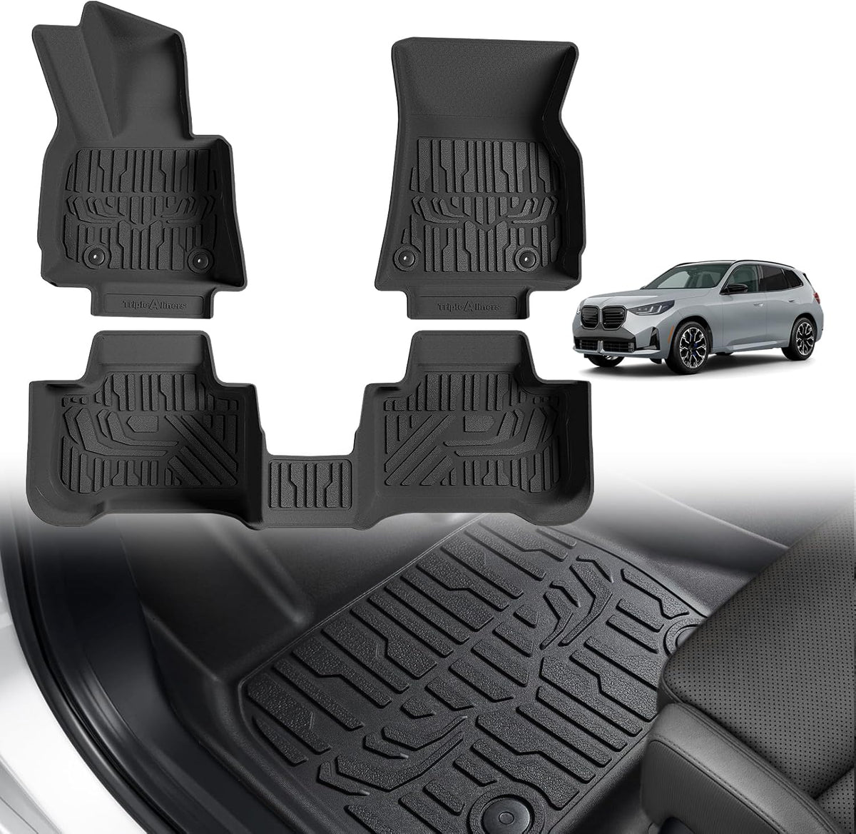 TripleAliners Floor Mats All Weather Compatible with 2025 BMW X3 Accessories 1st & 2nd Row TPE Heavy Duty Protection Odorless Anti-Slip Floor Liners
