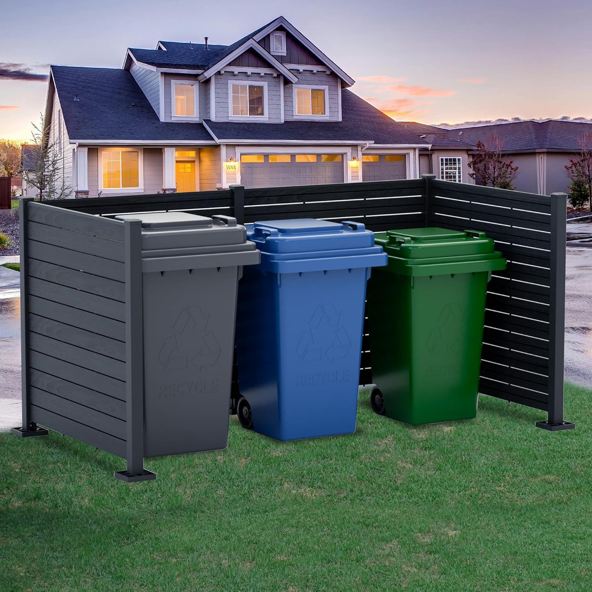 Kozyard 50" W x 48" H Outdoor Privacy Screens Aluminum Post, Air Conditioner Fence Panels, Pool Equipment Enclosure, Trash Can Screens Fence Kit for Outside Backyard Patio (Black/4Panels)