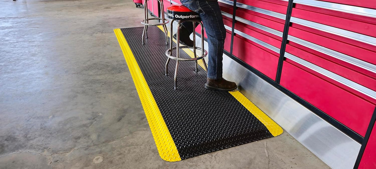 Rhino Mats, American Classic Diamond Anti-Fatigue Mats, Industrial Ergonomic Comfort Standing Mat for Work, Home, Garage, Office, Kitchen or Anywhere (Black/Yellow 9/16" Thick, 4 FT. x 5 FT.)