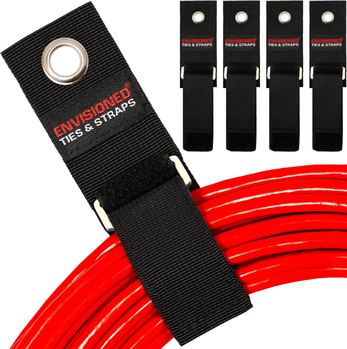Heavy Duty Hanging Storage Cinch Straps with Metal Buckle (4 Pack, 1.5" x 20") - Electrical Extension Cord & Garden Hose Holder, Cable Management, Storage Organizer in Garage, Workshop - ENVISIONED