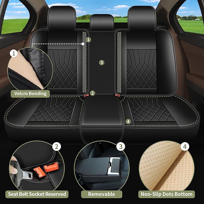 Full Set Car Seat Covers for Toyota Prius 2003-2015: Breathable Perforated Leather Seat Cover (Black)